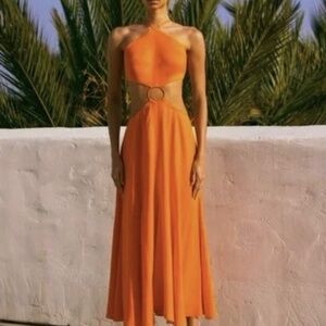 CULT GAIA Nadeesha Dress Orange Linen Maxi size Medium